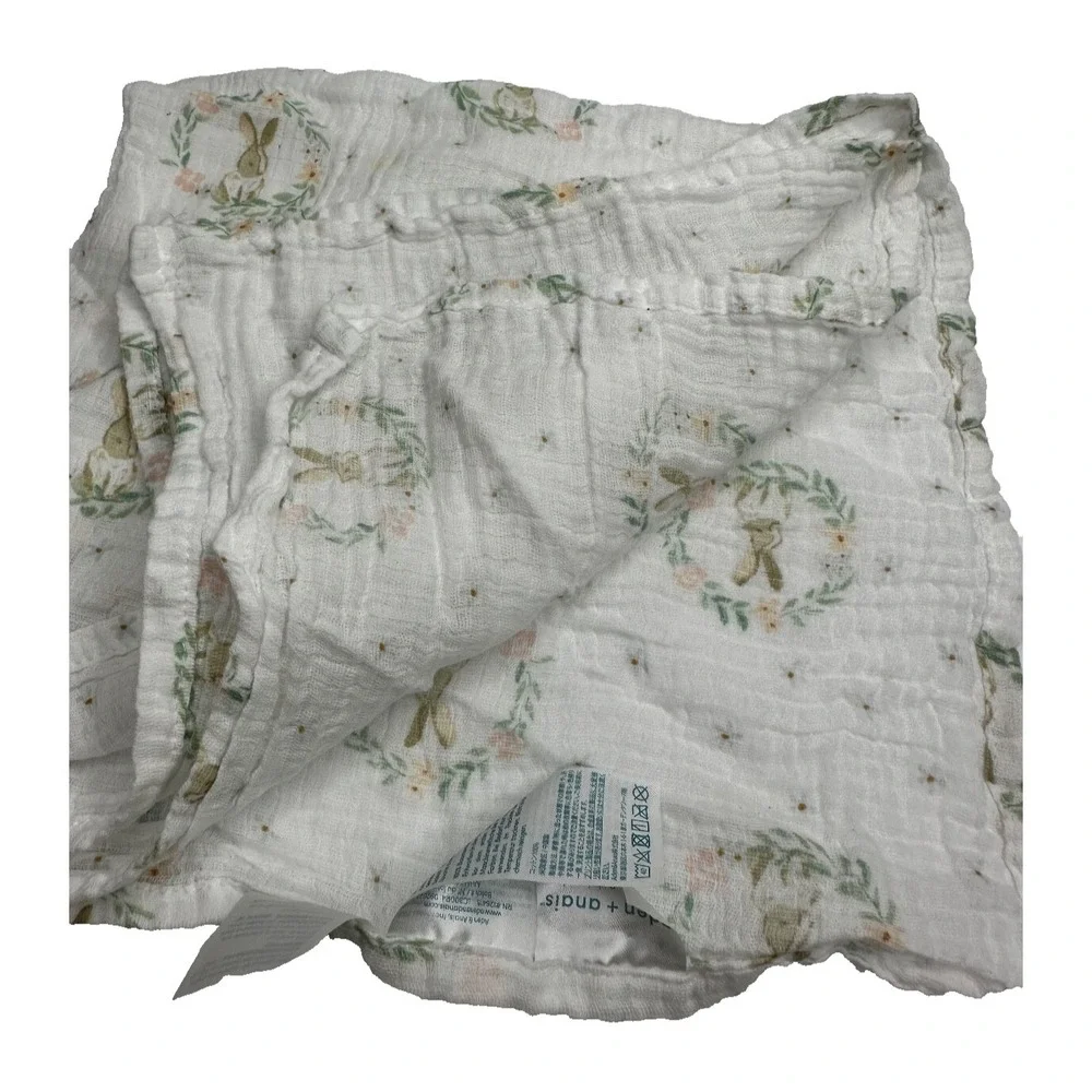 Aden + Anais Baby Blanket Blushing Bunny Leaf Wreath Muslin Small 23x23